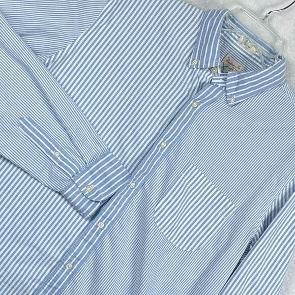 J Crew Broken In Oxford Shirt Mens L White Blue Striped Organic Preppy Slim - Picture 1 of 8